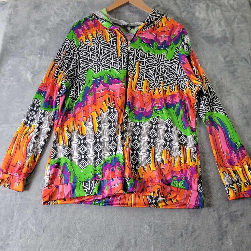 Rouge Collection Neon Slime Drip Zip Up Hoodie 3X Psychedelic Rave Trippy Y2K